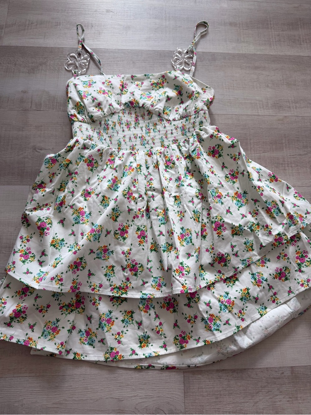 For Love And Lemons White  dress with Multicolor Floral Trim - Picture 6 of 13